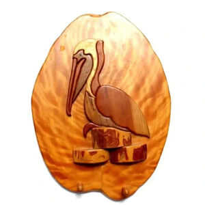 Vintage Handmade Unique Wood Wall Rack / Hook Hanging Pelican Beach Wall Art
